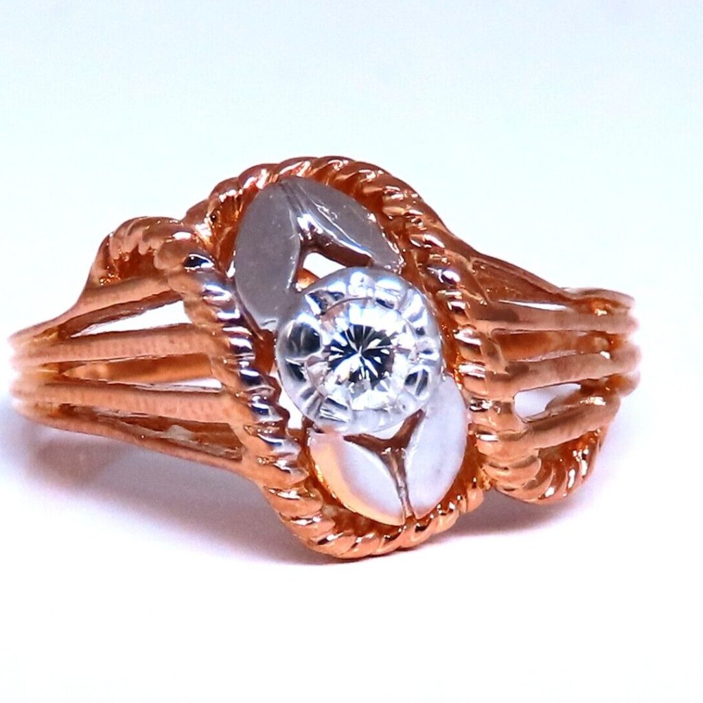 Restored Vintage Natural Diamond Petal Tulip Deco Ring .12ct 14kt Gold